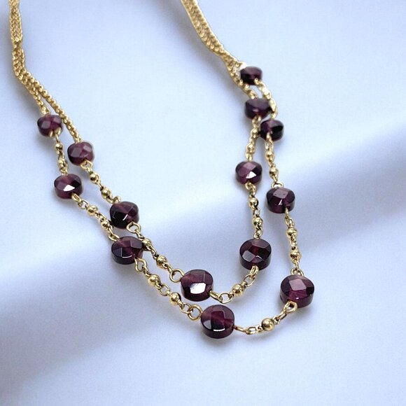 Monet Double-Strand Gold-Tone Station Necklace With Amethyst Coin Beads NWT 20" - Picture 2 of 10